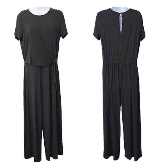 J Jill Wearever Black Side Tie Romper Wide Leg Short Sleeve Small - Picture 1 of 7